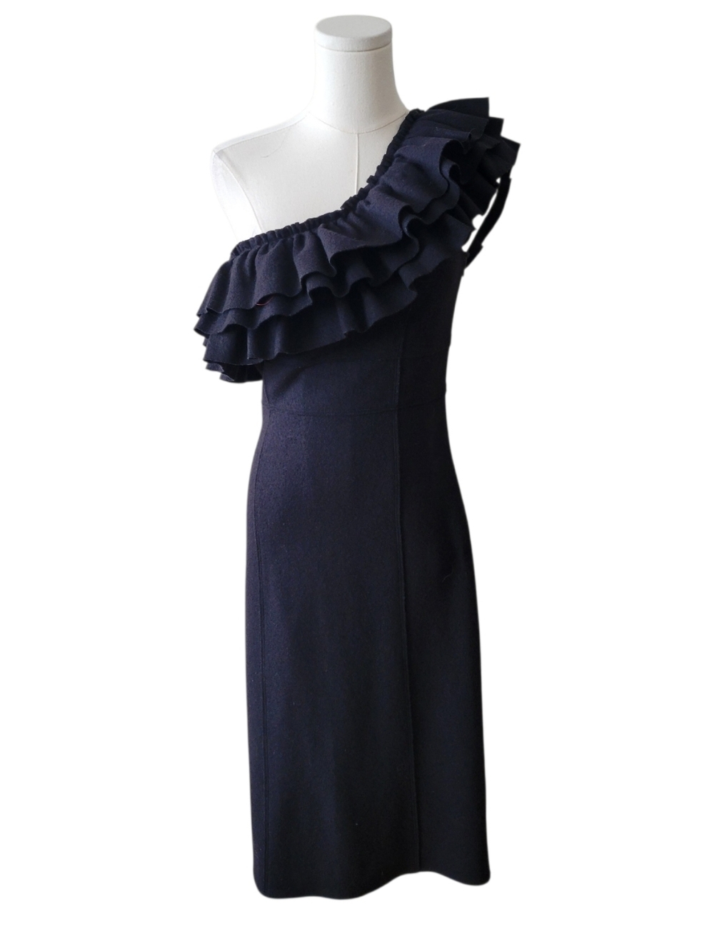 Revolve Susana Monaco Black Wool One Shoulder Midi Cocktail Dress Size 8